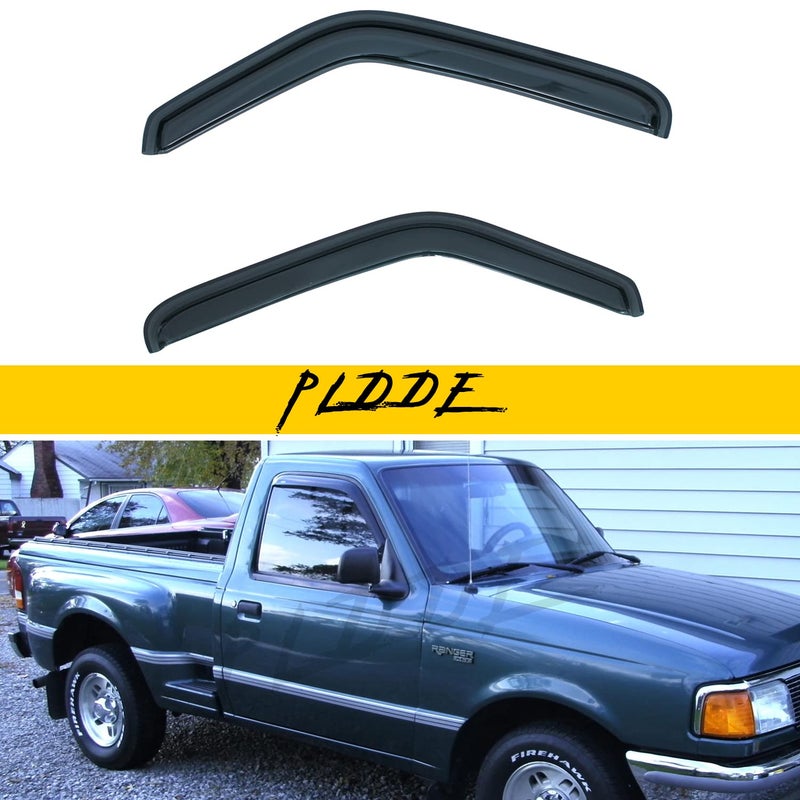 PLDDE 2 pcs in Channel Window Visors Compatible with 1993-2011 Ford Ranger 1994-2010 Mazda B2300/B2500/B3000/B4000 Regular & Extended Cab Front Doors Window Sun/Rain Guard 2-Door Dark Smoke - Image 1